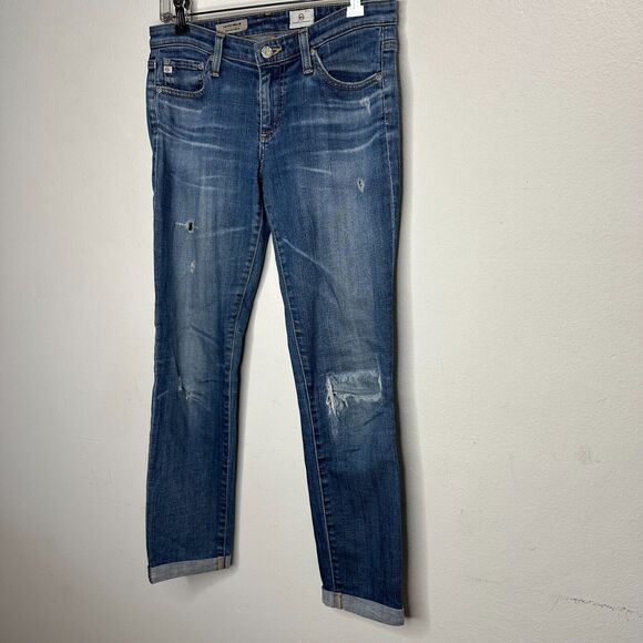 Revolve AG Flyaway The Stilt Cigarette Roll-Up Medium Wash Distressed Jean 27 - Picture 2 of 11